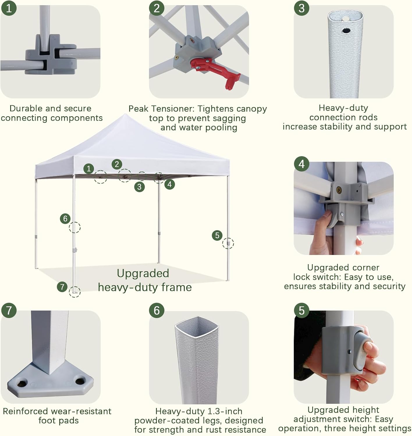 Easy 10x10 Pop Up Canopy Tent with 4 Sidewalls, Heavy Duty Commercial Use, Peak Tensioner Frame, Industry-Leading 3000mm Waterproof, 500D Silver Coated, Wheeled Bag, Sandbags, Stakes & Ropes, White