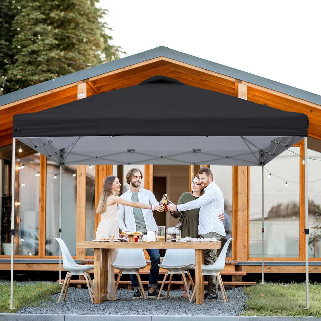 VINGLI 10'x10' Pop Up Canopy Tent with Sandbags & Rolling Bag, Portable Instant Party Tent Waterproof Outdoor Canopy for Outdoor Events, Party, Wedding (Black)