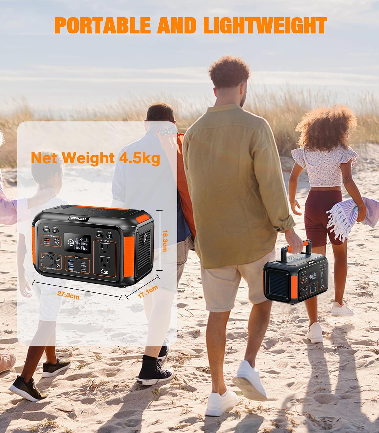 GRECELL Solar Generator 500W Portable Power Station 444Wh Solar Powered Generator 110V (1000W Peak) Pure Sine Wave AC Outlet PD 60W Fast Charge for Camping Outdoor Home Use Emergency Backup Trip RV