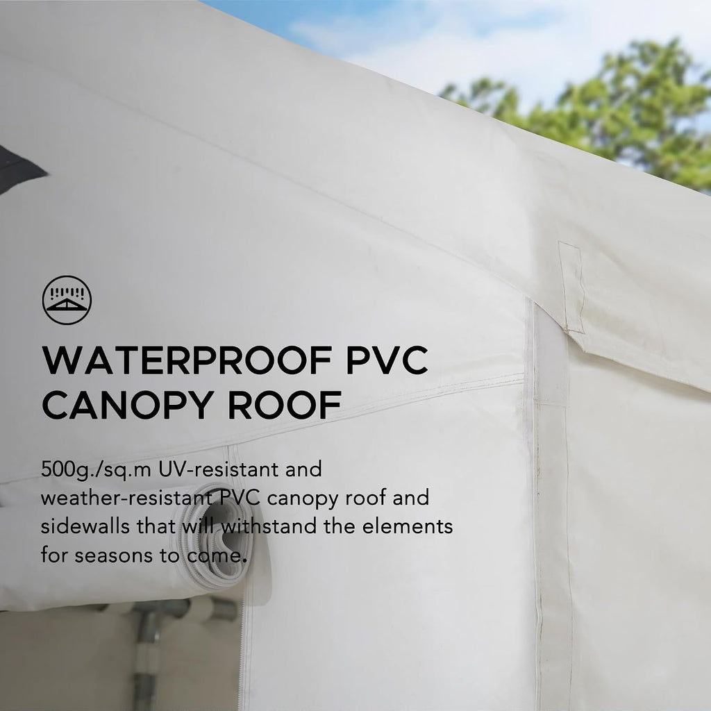 Sunjoy 12 x 30 ft. Party Wedding Tent, Outdoor Heavy Duty Gazebo, Steel Frame PVC Canopy Carport with 8 Side Removable PE Windows and 2 Roll-up Side Walls, White