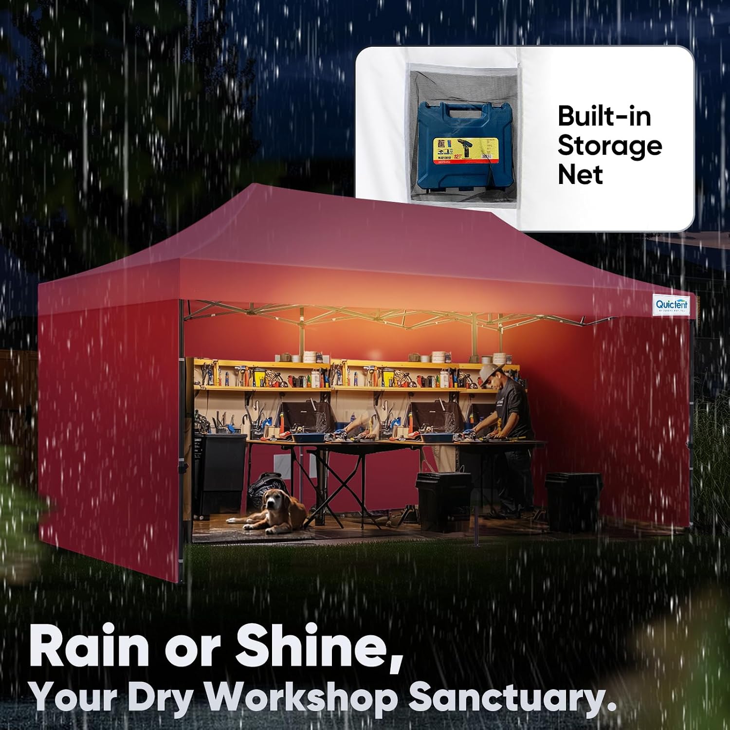 Quictent 10x20 Heavy Duty Pop up Canopy Tent with 3 Removable Sidewalls, Commercial Grade Instant Shelter with Wheeled Bag for Outdoor, Parties, Markets, 600D PU Coated UPF 50+ Sun Shield