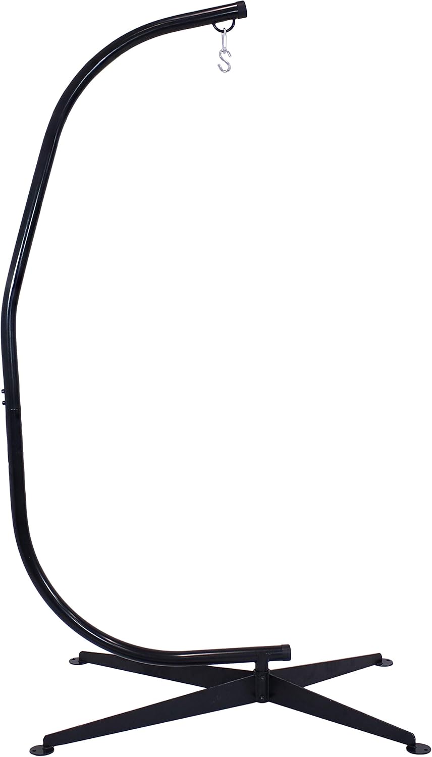 Sunnydaze Steel C-Stand for Hanging Hammock Chair - Indoor or Outdoor Use - Durable 300-Pound Capacity - Black
