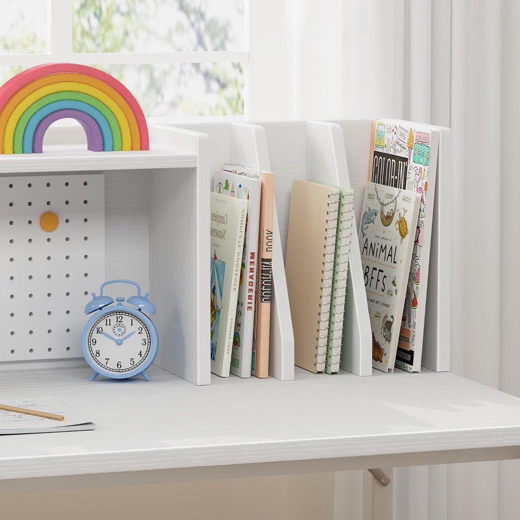 BOLUO Kids Desk and Chair Set for 6-12 Year Old, Children Study Desk with Hutch and Pegboard, Student Writing Table with Storage Shelf for Girls Boys