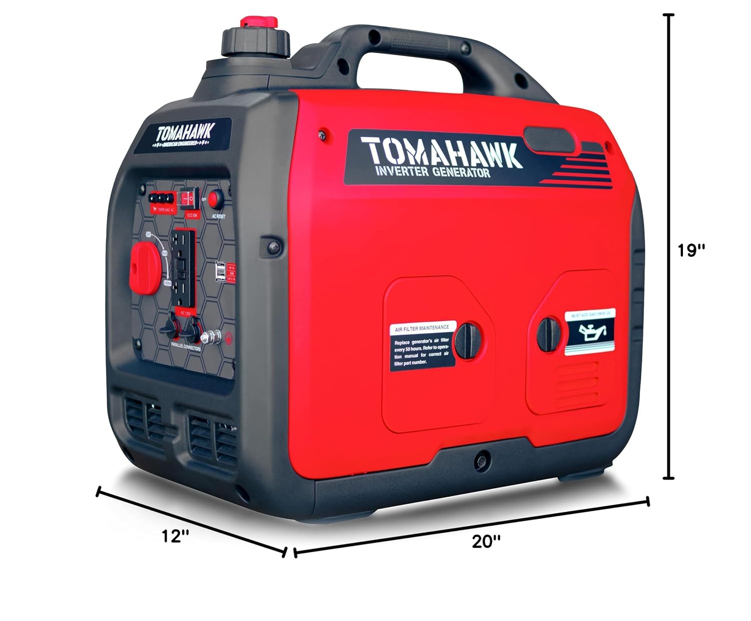 TOMAHAWK 2000 Watt Inverter Generator Super Quiet Portable Power For Residential Home Use 120V and USB Outlet Panel