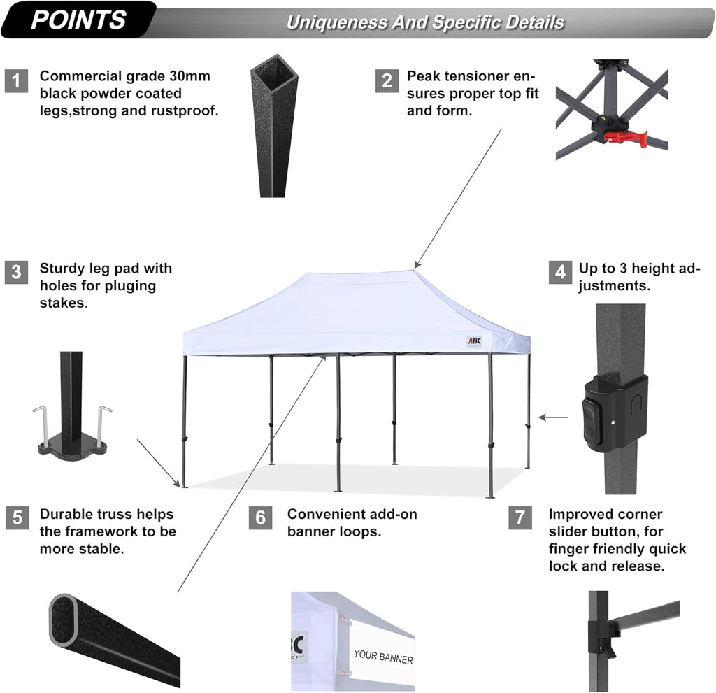 ABCCANOPY 10x20 Easy Pop Up Canopy Tent, White