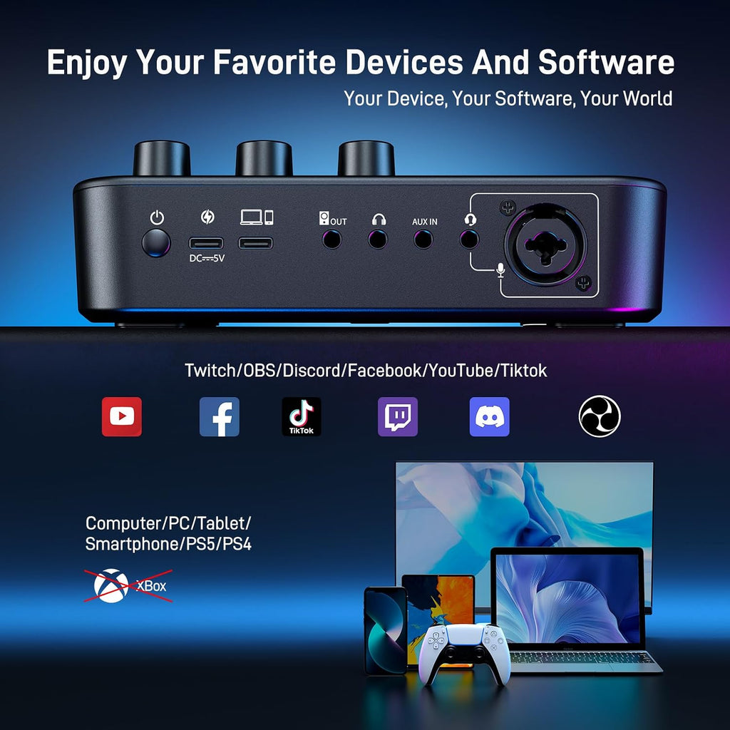 MAONO Gaming Podcast Equipment: Gaming Mixer with Dynamic Mic and 3.5 mm Monitor Headphones for Gamer, Youtuber, Podcaster