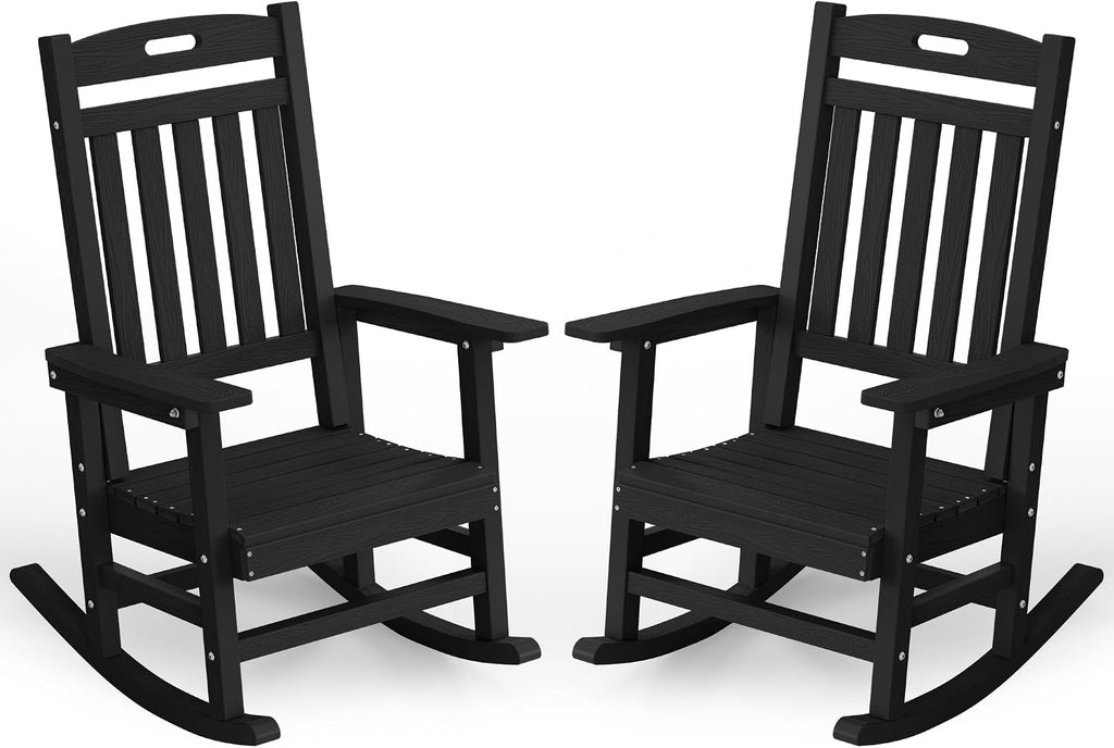 YEFU Outdoor Rocking Chairs Set of 2: Patio Rocking Chair for Adult, Outdoor Rocker Weather Resistant, Easy to Assemble, Safe&Comfortable, Black