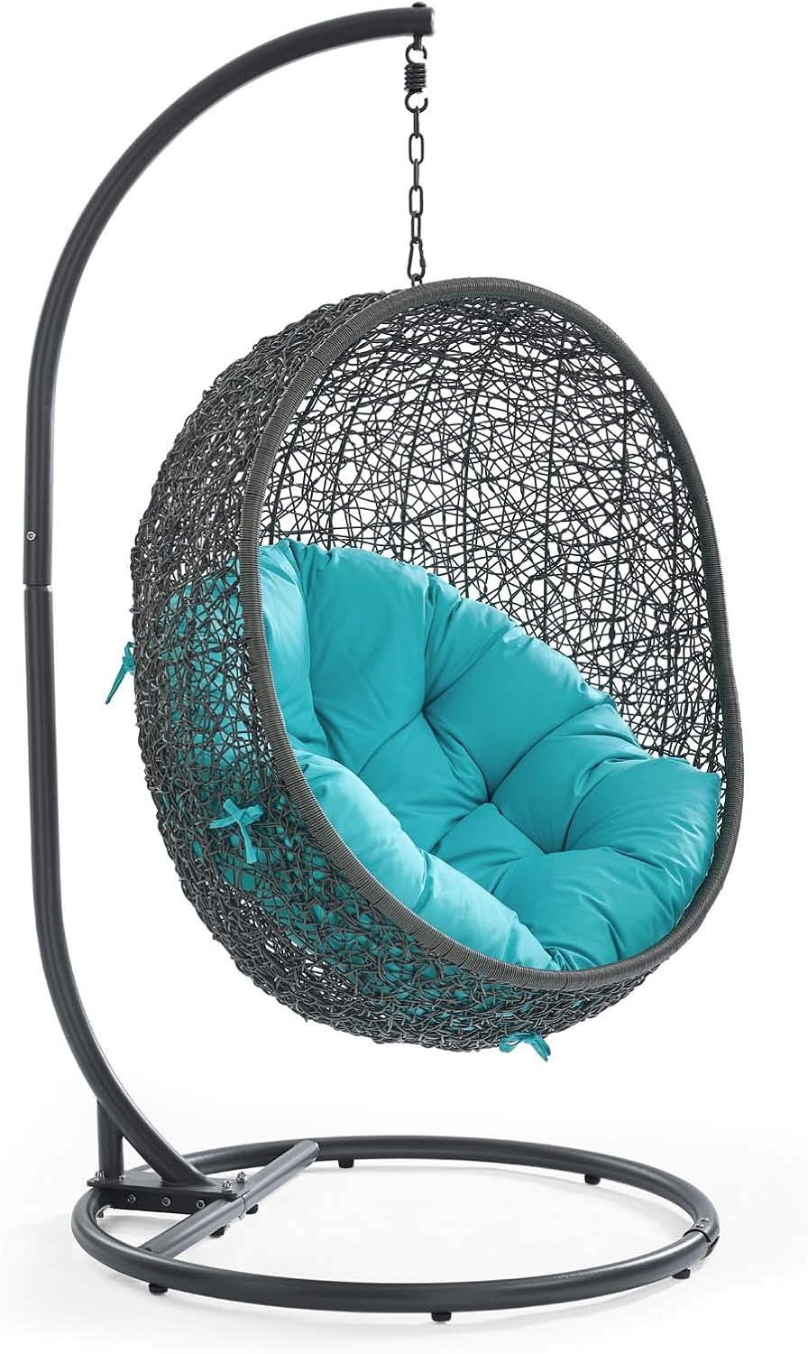 LexMod EEI-2273-GRY-TRQ Hide Outdoor Patio Swing Chair, Gray Turquoise