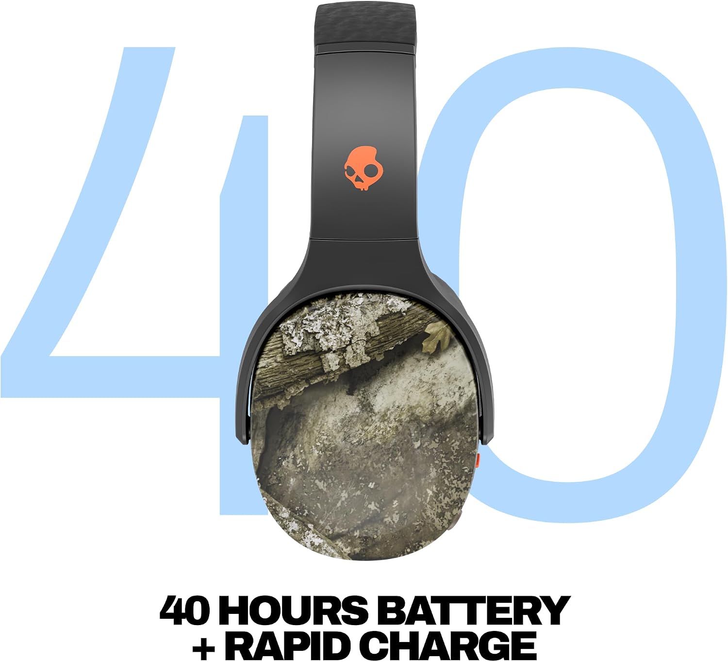 Skullcandy Crusher Evo Wireless Bluetooth Headphones with Multi-Sensory Bass, Noise Isolating Over-Ear Fit, Up to 40 Hours Battery, Microphone for iPhone Android - Realtree APX Black/Orange