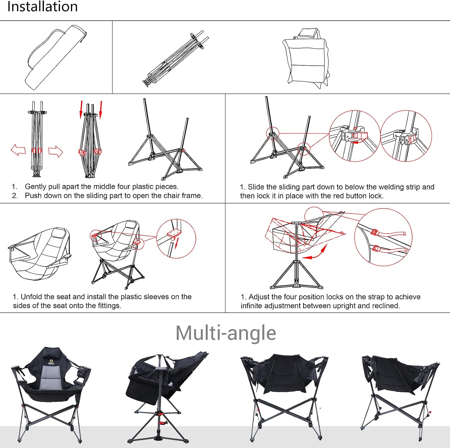 Nice C Hammock Camping Chair, Outdoor Camping Chair Rocker, Portable Swinging Sports Chair, High Back with Stand, Cup Holder, Side Pocket, Heavy Duty, Sport (2-Pack)