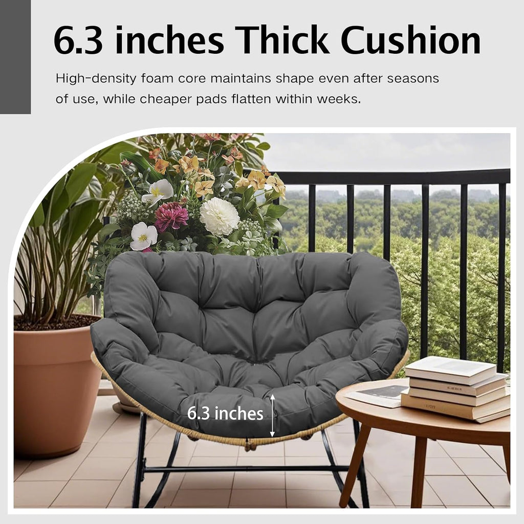Thickened Waterproof Papasan Rocking Chair Cushion – 6.3'' Patio Egg Chair Pad with Ties, Outdoor/Indoor Rattan Hammock Chair Cushion for Porch, Garden, Balcony (Only Cushion) (Dark Grey)