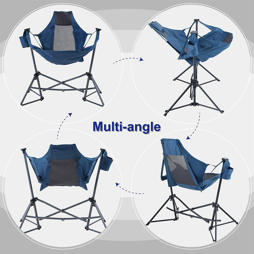 LET'S CAMP Hammock Chair Portable Camping Chair, 2 Pack Oversized Folding Rocking Chair with Headrest and Cup Holder for Travel, Picnic, Patio, Fishing, Supports 300lbs