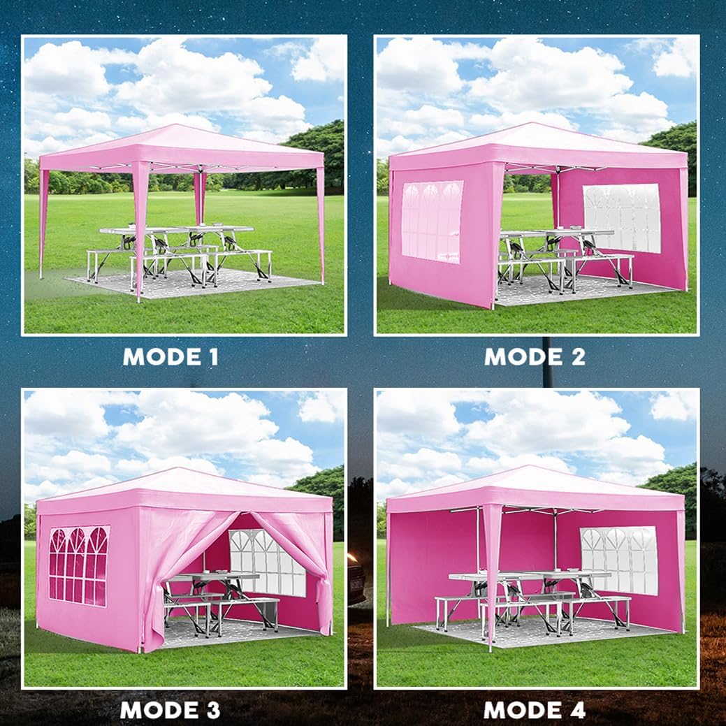 10x10 Pink Pop Up Canopy Tent Heavy Duty with 4 sidewalls Commercial Outdoor Party Tent Event Wedding Tents Instant Canopy Gazebo with Carry Bag UPF 50+ Waterproof