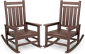 SERWALL Oversized Outdoor Rocking Chair Set of 2, HDPE Rocker for Adults, Patio Rocking Chairs for Porch, Brown