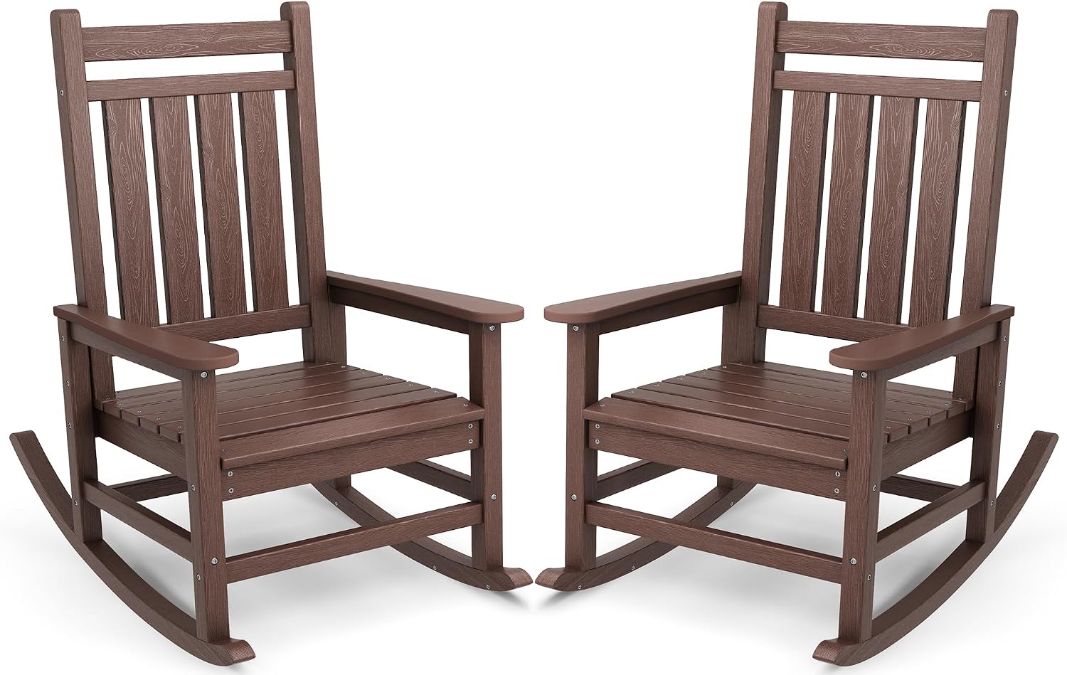 SERWALL Oversized Outdoor Rocking Chair Set of 2, HDPE Rocker for Adults, Patio Rocking Chairs for Porch, Brown