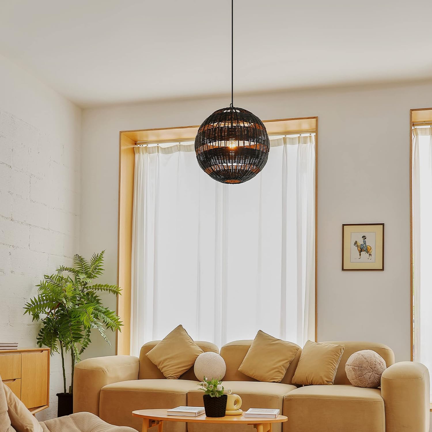 Globe Electric Novogratz x 65838 Beth 1-Light Pendant Lighting, Matte Black, Bulb Not Included