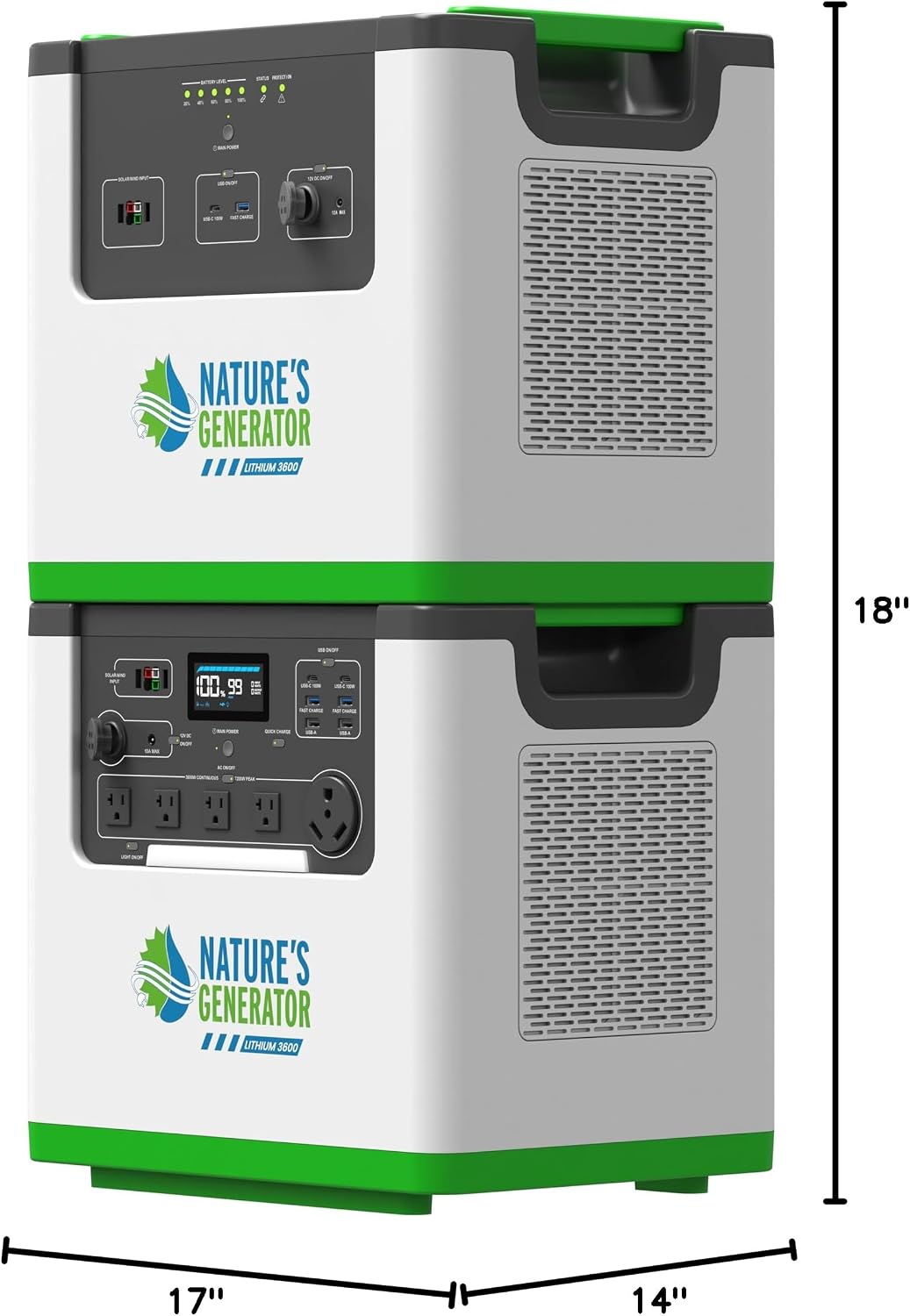 Nature's Generator Lithium 3600 Platinum,1 x Lithium 3600 + 1 x Pod + 4x 100w Panels + 50' Cable