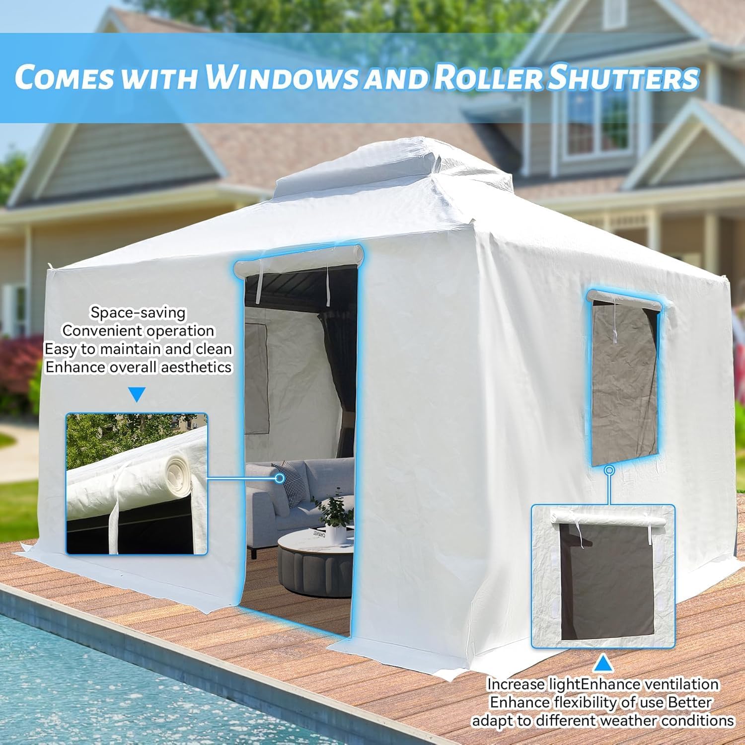 Gazebo Cover,Outdoor Patio Gazebo,converts Pavilion Into Storage Space,Outdoor Universal Winter Pavilion Cover with Side Walls and Mesh Windows (12x12 FT)