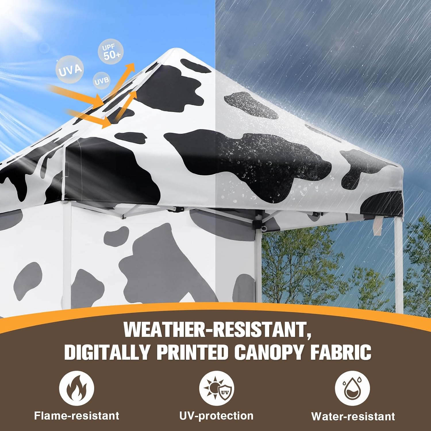EAGLE PEAK Pop up Canopy 5x5, Outdoor Portable Canopy Tent with One Removable Sunwall, Carry Bag Included, Cow Print