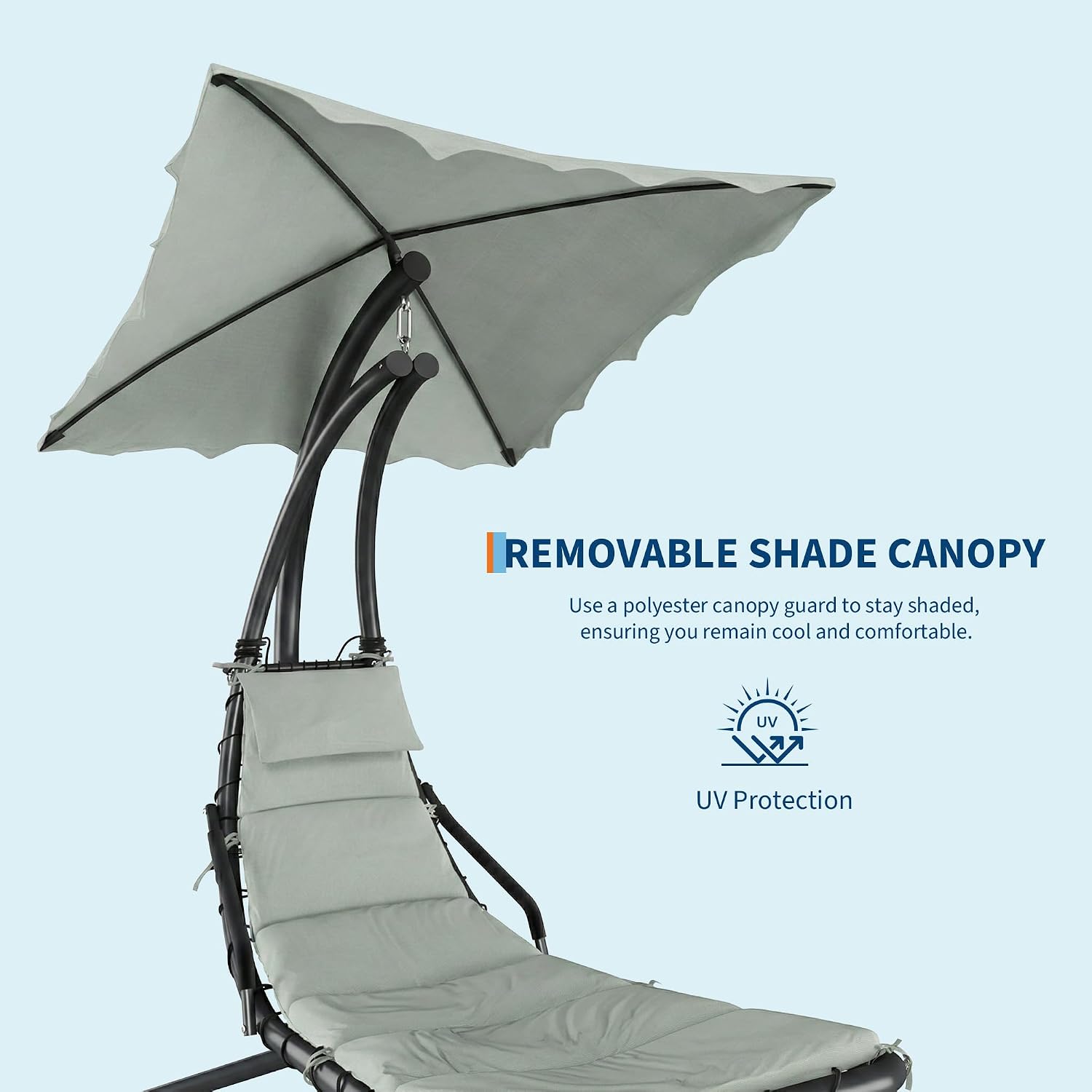 Chaise Lounger Swing Chair with Umbrella Canopy, Patio Hanging Chaise Lounger Chair with Stand, Curved Steel Outdoor Lounge Chairs for Indoor Patio Pool Garden Backyard Porch