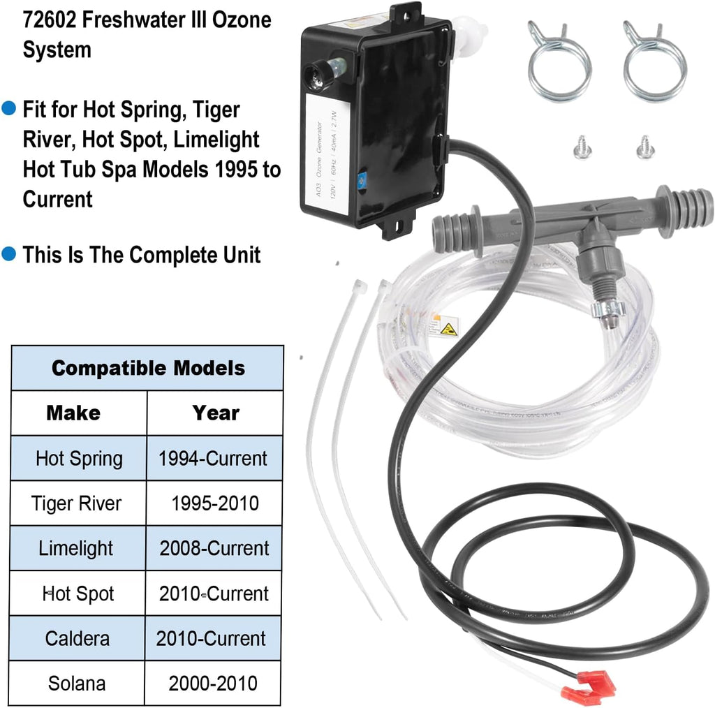 72602 Complete Ozonator Unit Ozone Generator Replacement Parts for Watkins Freshwater III Ozone System Fit for Hot Spring Spas & Hot Tub Models 1995 to Current