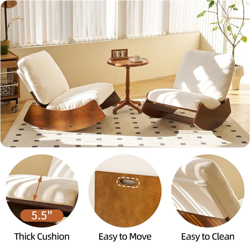 Nursery Rocking Chair Tall Back Boucle Glider Rocker Rocking Accent Chair Comfy Single Sofa Side Chair for Living Room Bedroom Hotel, Bedroom, Baby Room (White)