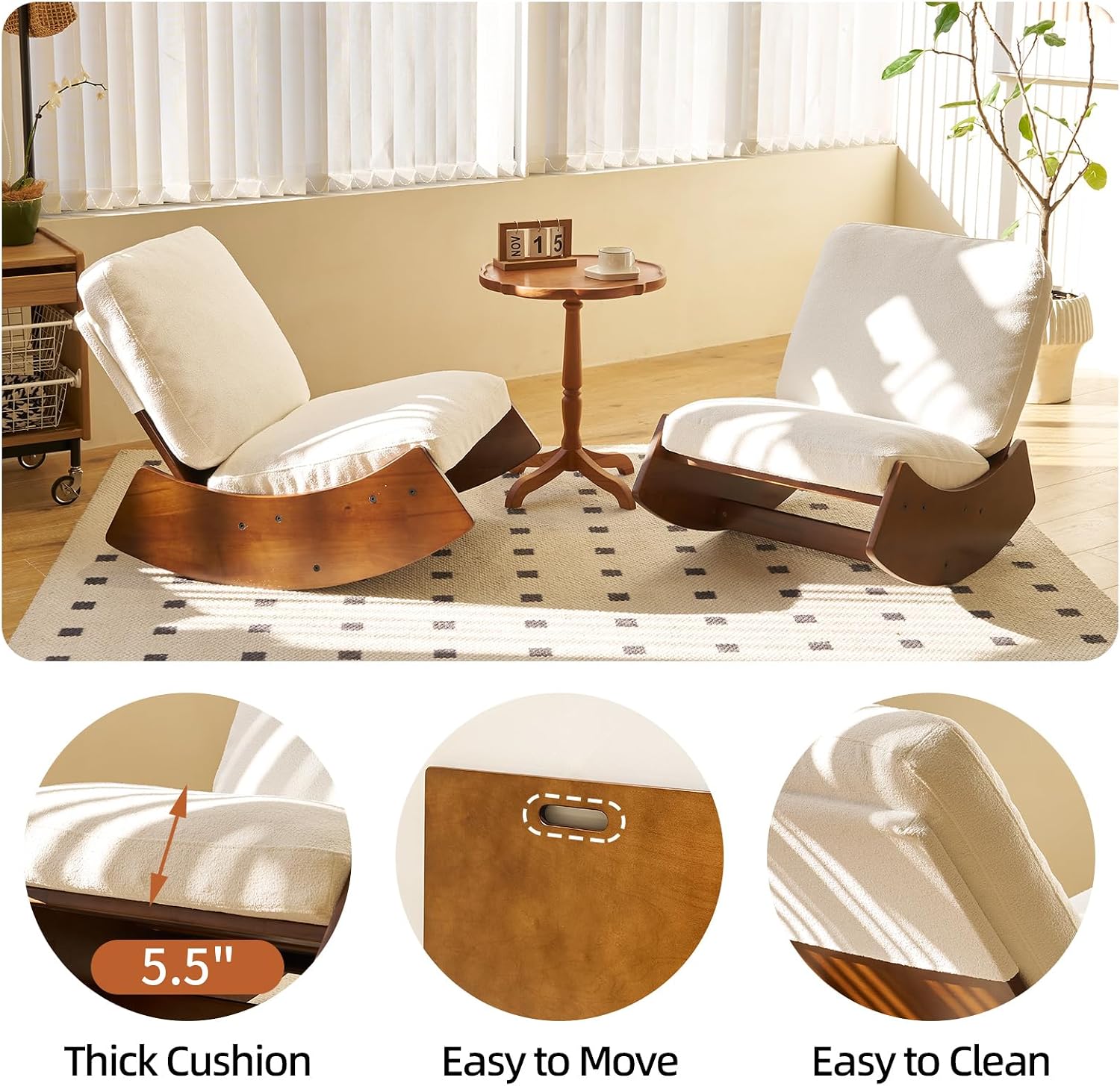 Nursery Rocking Chair Tall Back Boucle Glider Rocker Rocking Accent Chair Comfy Single Sofa Side Chair for Living Room Bedroom Hotel, Bedroom, Baby Room (White)