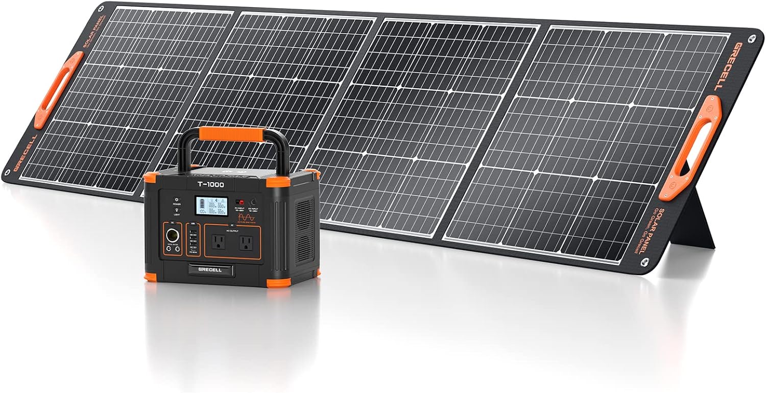 GRECELL 1000W Solar Generator with 200W Portable Solar Panel, 999Wh Portable Power Station Solar Powered Generator Lithium Battery Backup USB-C PD 60W for Outdoor Camping RV Off-grid Home Emergency