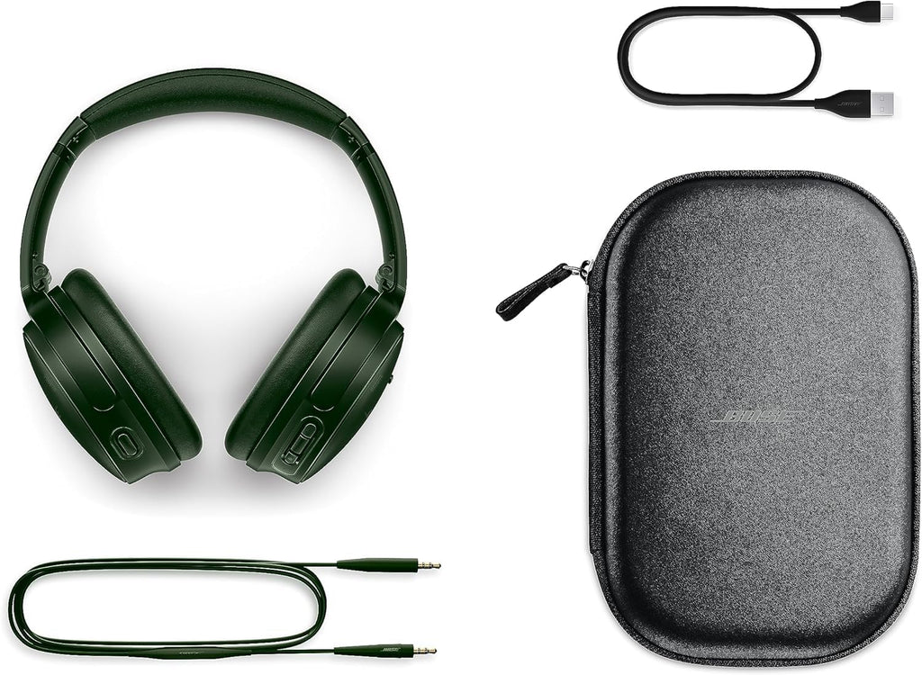 Bose QuietComfort Headphones - Wireless Bluetooth Headphones, Active Over Ear Noise Cancelling and Mic, Deep Bass Bundle + Desktop Headphone Stand + Green Extreme Dual Wall Charger (Cypress Green)