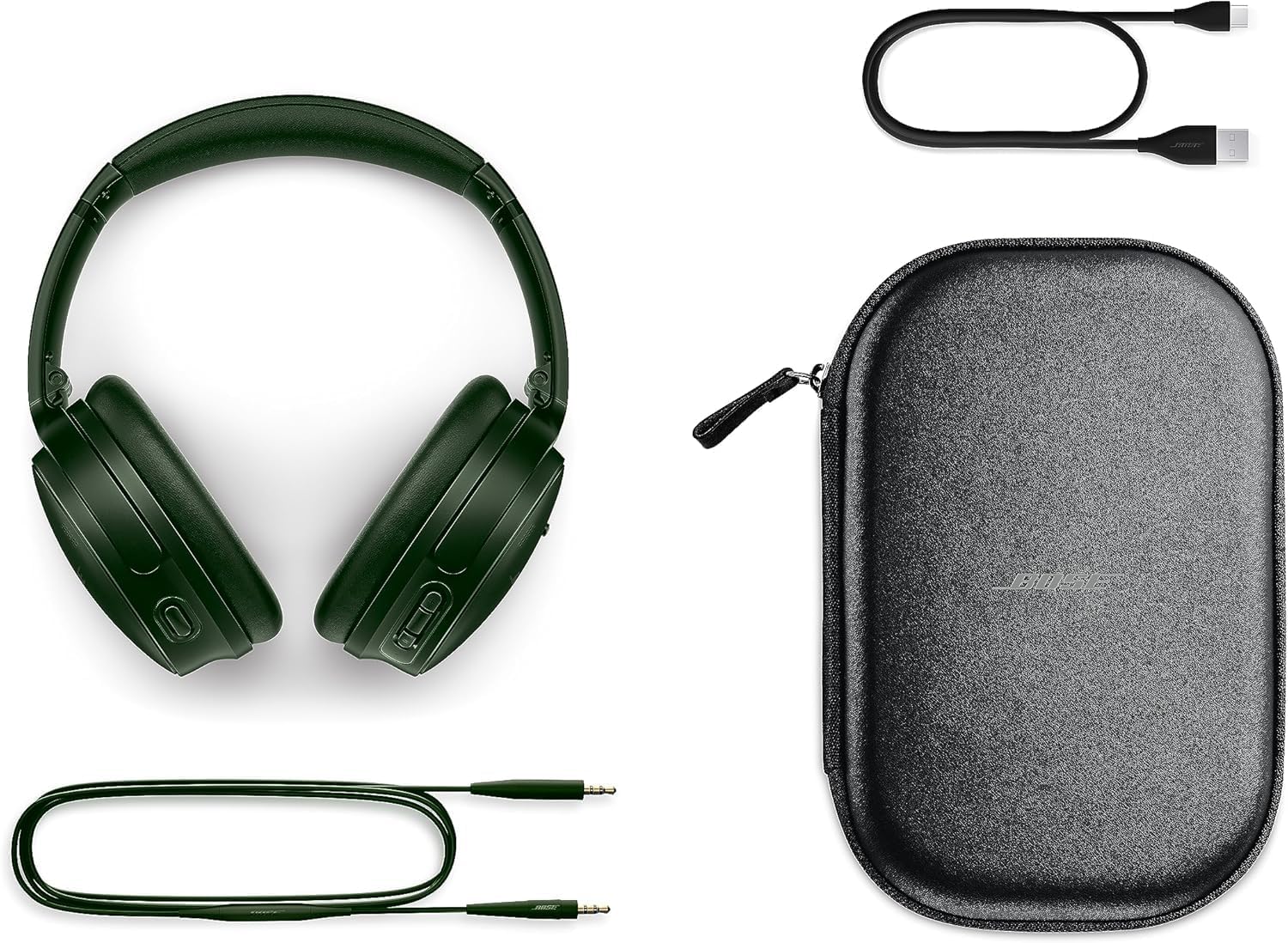 Bose QuietComfort Headphones - Wireless Bluetooth Headphones, Active Over Ear Noise Cancelling and Mic, Deep Bass Bundle + Desktop Headphone Stand + Green Extreme Dual Wall Charger (Cypress Green)