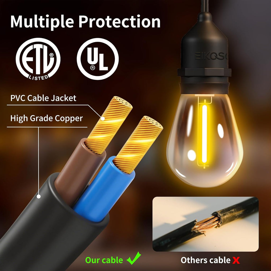 74FT Outdoor String Lights, Outdoor Lights for Patio,with 36+4 LED RGBW Color Change,3000K Bright White Waterproof Bulbs, Dimmer & Remote, Customized 12 Colors & 4 Modes, for Backyard Decor