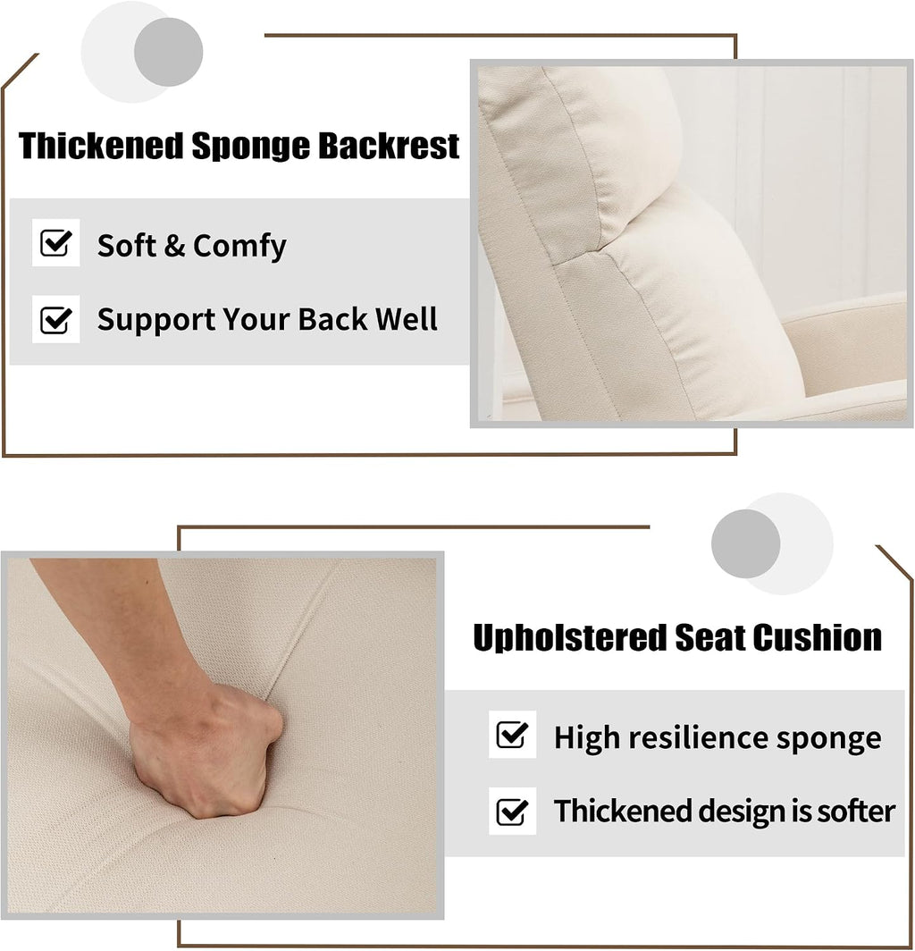 Rocking Chair Nursery, Upholstered Fabric Glider Rocking Nursing Chair with Extended Wood Legs & Side Pocket, Comfy Nursery Chair for Living Room, Bedroom, Beige