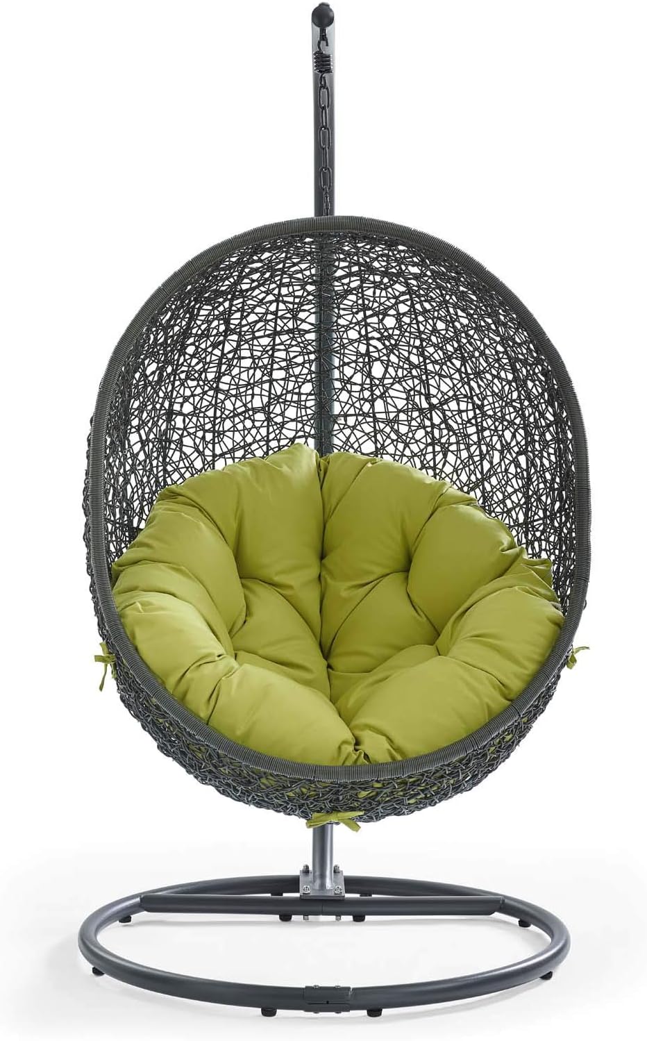Modway Hide Wicker Rattan Outdoor Patio Porch Lounge Egg Swing Chair Set with Stand in Gray Peridot
