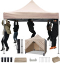 10x10ft Commercial Pop Up Canopy Tent with Removable Sidewalls, Waterproof Adjustable Height Outdoor Gazebo Sun Shelter, Heavy Duty UPF 50+ Party Tent for Camping & Events - Beige