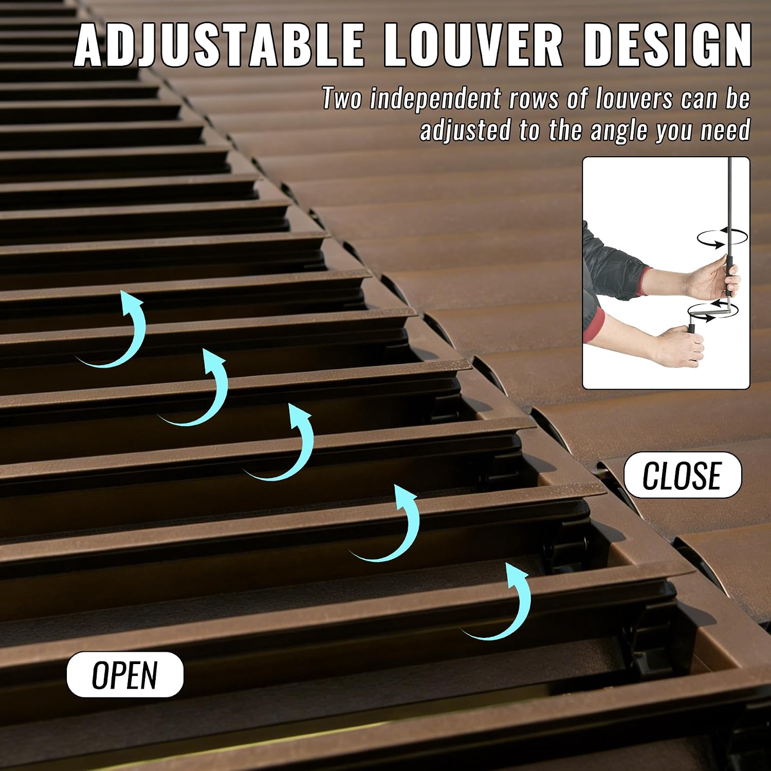 Domi 10x13FT Louvered Pergola Aluminum Structure Outdoor Pergola with Adjustable Roof Patio Pergola for Backyard Garden, Curtains and Netting, Dark Brown