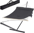 SUNCREAT Hammocks for Outside with Stand, Extra Large 2 Person Hammock with Stand, Carrying Bag, Dark Gray Drops