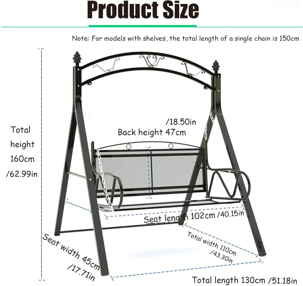 Upgraded Metal Patio Porch Swing with A-Frame Stand Heavy Duty Metal Hanging Porch Swing Chair Patio Hanging Bench Swing with Adjustable Chains for Garden, Balcony, Living Room (Brown)