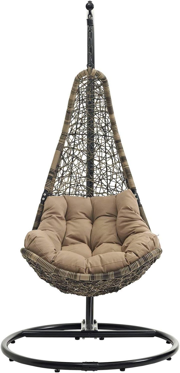 Modway Abate Wicker Rattan Outdoor Patio Porch Lounge Swing Chair Set with Stand in Black Mocha
