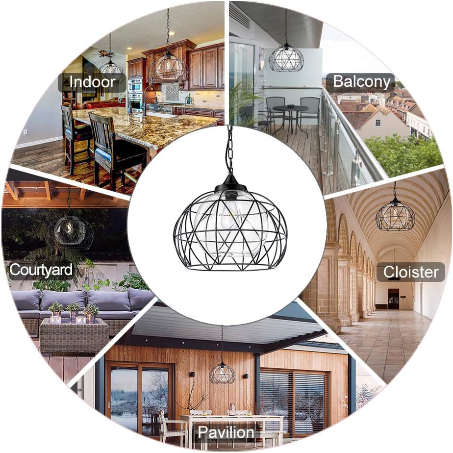 Wellmet Outdoor Pendant Light for Porch, Black Exterior Hanging Porch Light Fixtures, Modern Outdoor Chandelier Adjustable Outside Pendant Lantern for Entrance Balcony, Bar, Hallway, Entryway, Foyer