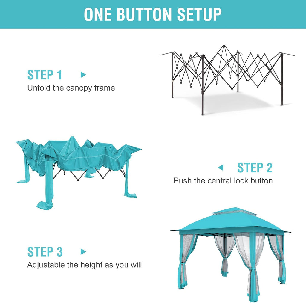 Pop Up Gazebo 11x11, Outdoor Instant Canopy Shelter Tent with Mosquito Netting Metal Frame Storage Bag for Patio Garden Backyard.(SkyBlue)