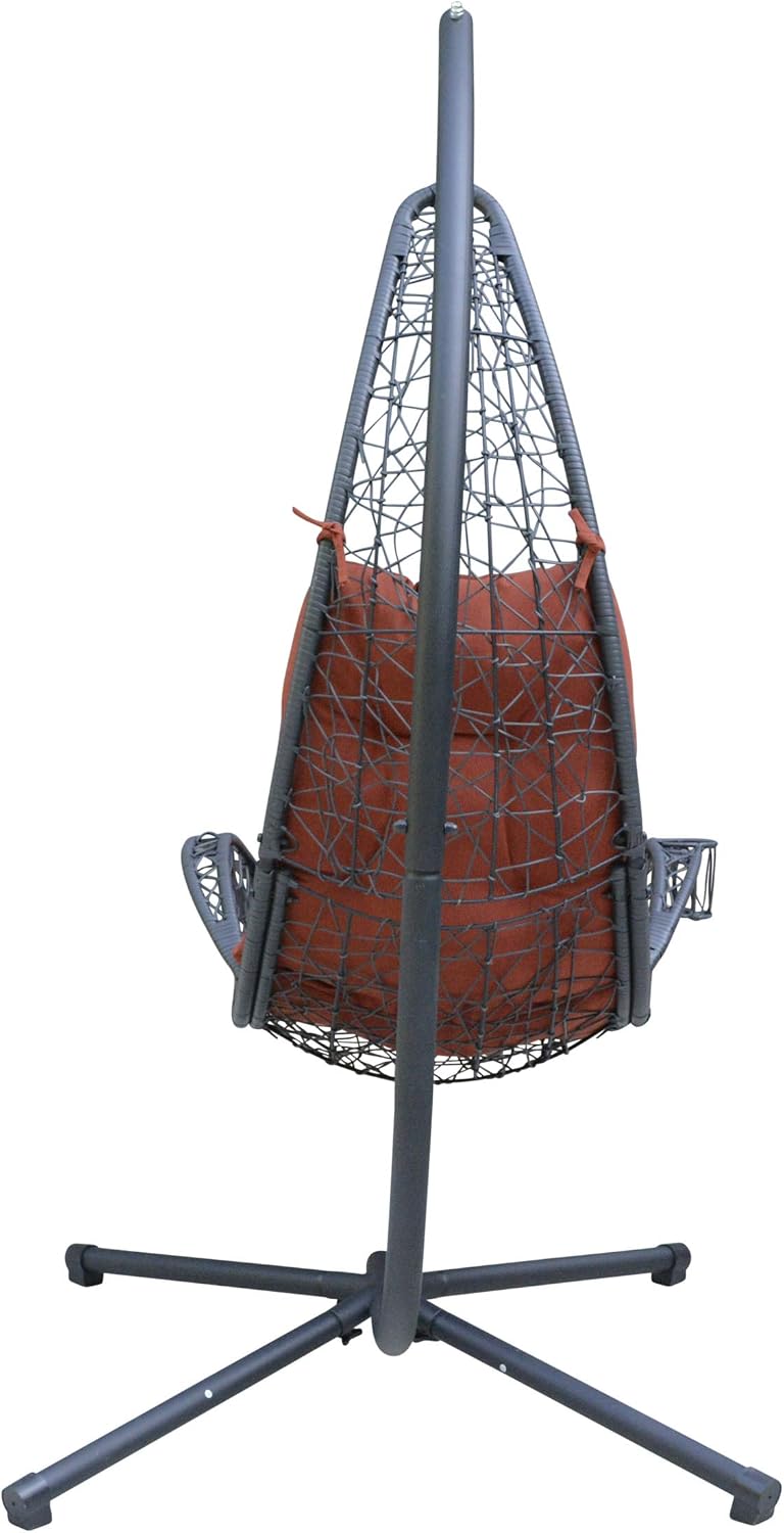 Cushioned Rattan Wicker Hanging Chair with Stand