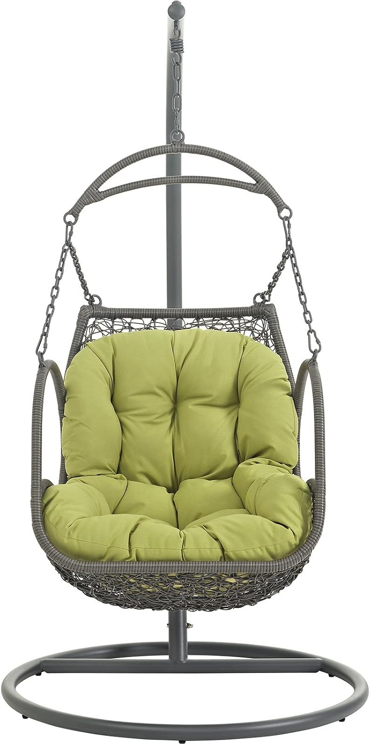 Modway Arbor Wicker Rattan Outdoor Patio Porch Lounge Hanging Swing Chair Set with Stand in Peridot