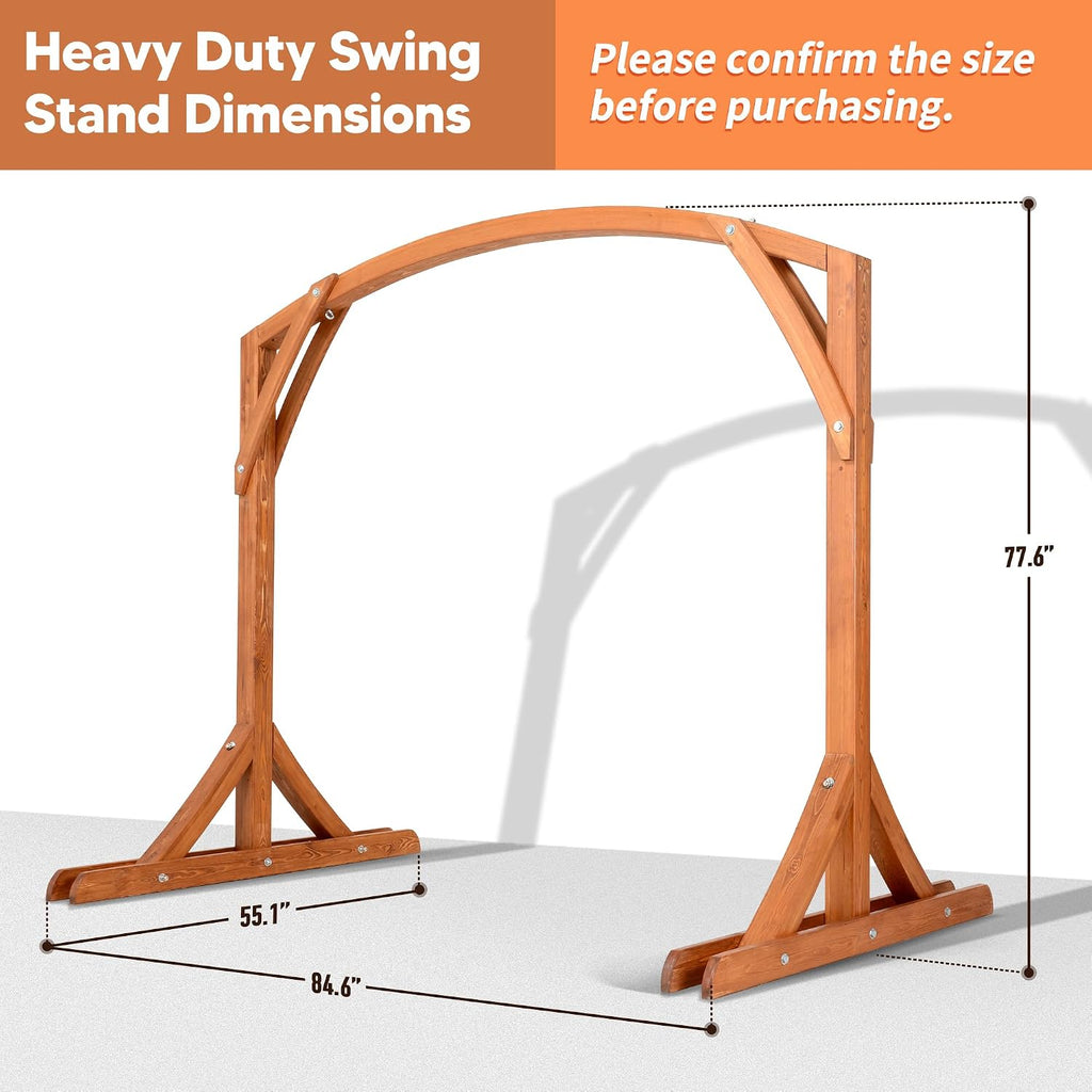 SUNCREAT Heavy Duty Wooden Swing Frame, Stable Frame Porch Swing Bench Stand for Patio, Backyard, 800 lbs Capacity, Brown