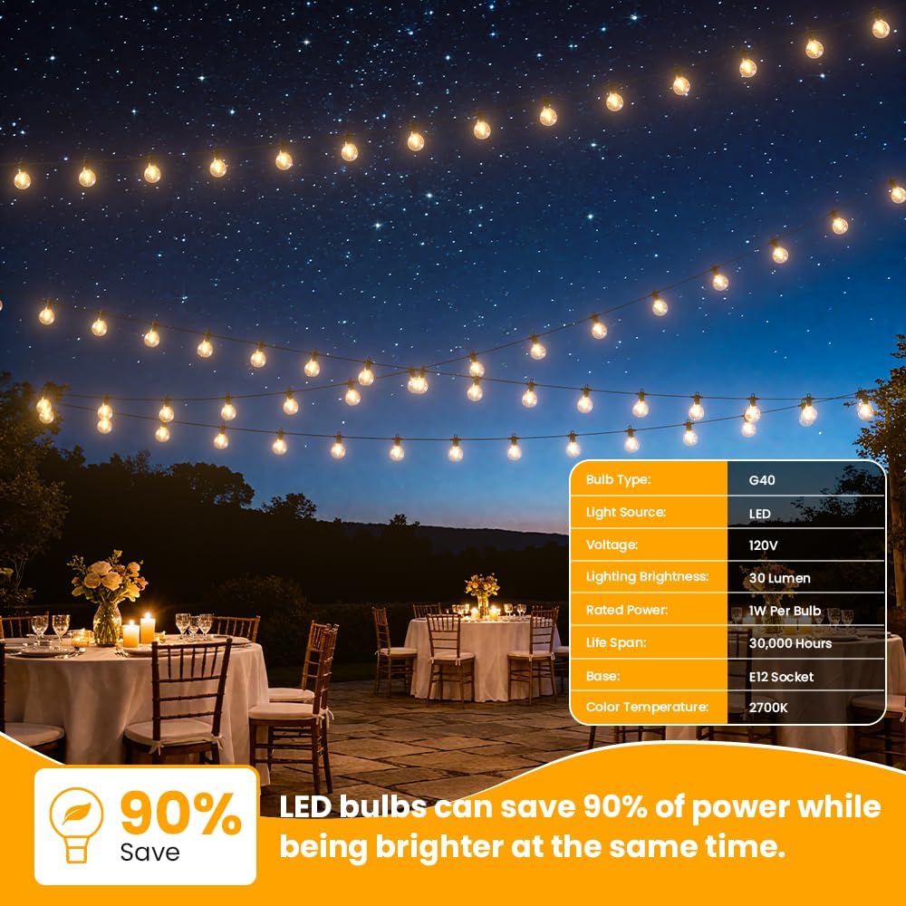 LED Outdoor String Lights, 300FT Patio Lights Outdoor Waterproof with 146+3 Shatterproof G40 Edison Globe Bulbs, 2700K Warm White Hanging Light, Dimmable Light for Outside Backyard Garden Bistro Porch