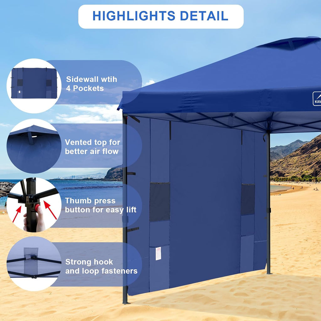 KAMPKEEPER 10x10 Easy Pop Up Canopy Tent with Sidewalls, Instant Outdoor Shade Shelter with Removable 10FT Sun Walls, Quick Setup Waterproof and UV-Resistant(Navy Blue, 10x10FT with 1 sidewall)
