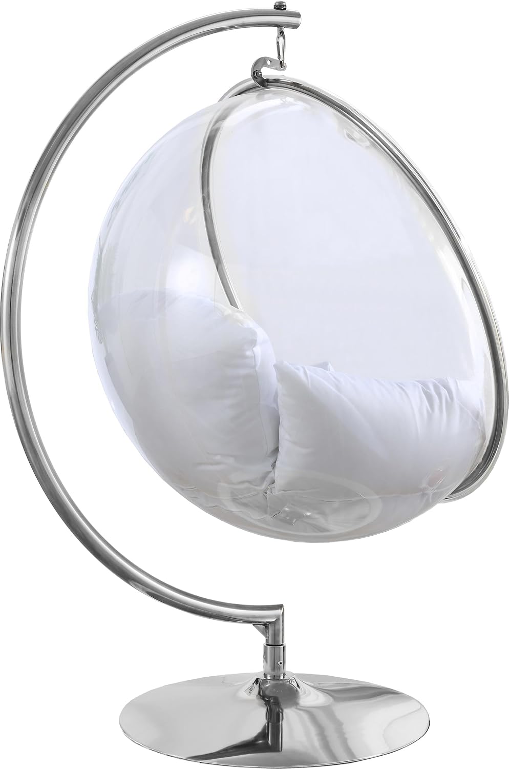 Meridian Furniture 507White Luna Collection Modern | Contemporary Clear Acrylic Accent Swing Chair with Durable Metal Base and Fabric Seat, White, Chrome Finish, 41.5' W x 29.5' D x 64' H