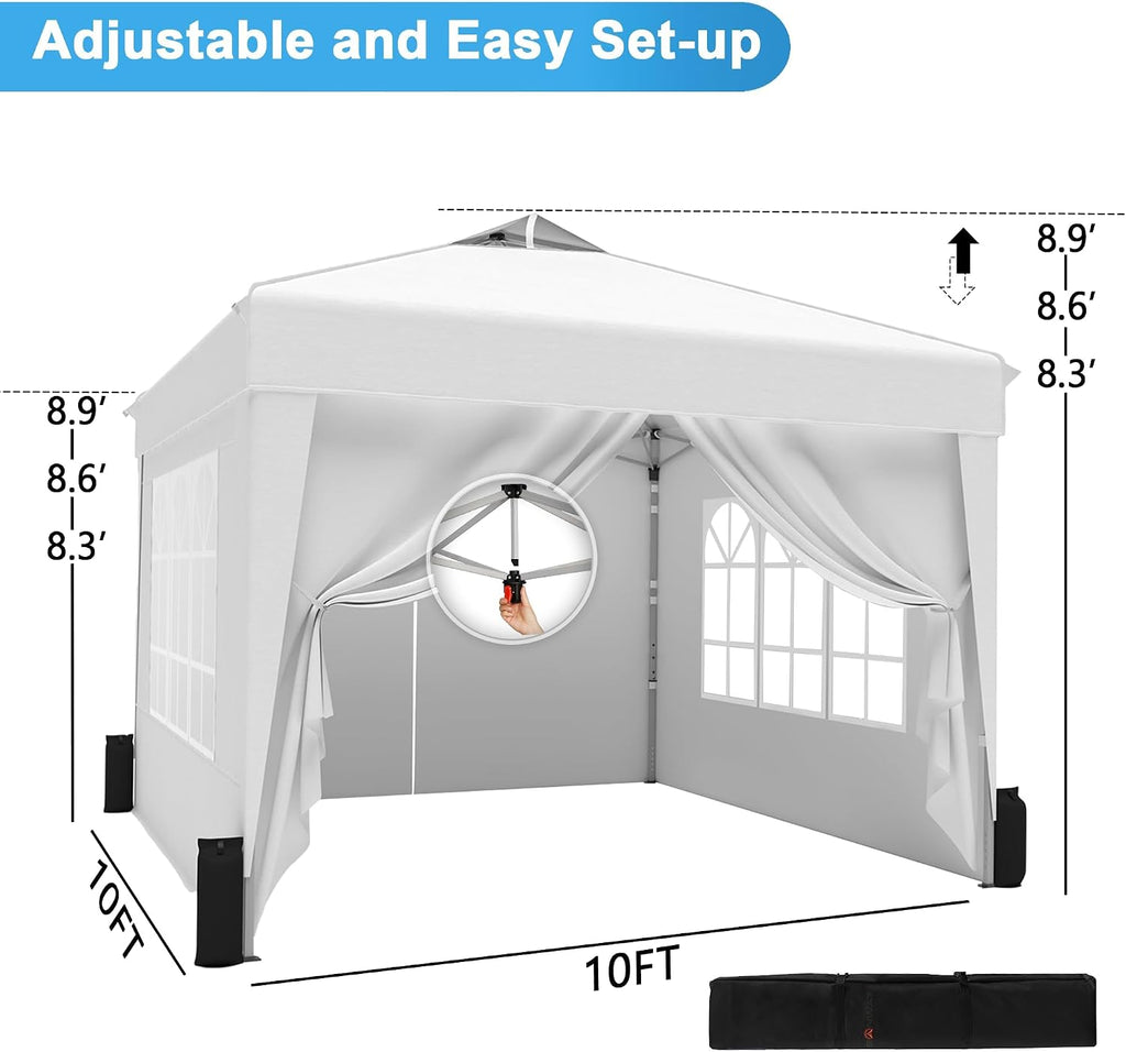 SANWAY 10x10 Pop Up Canopy Tent with Sidewalls x 4 – Easy Setup Canopy Tent, Waterproof, UV-Resistant, Portable with Carry Bag for Outdoor Events, Camping, and Backyard Parties – White