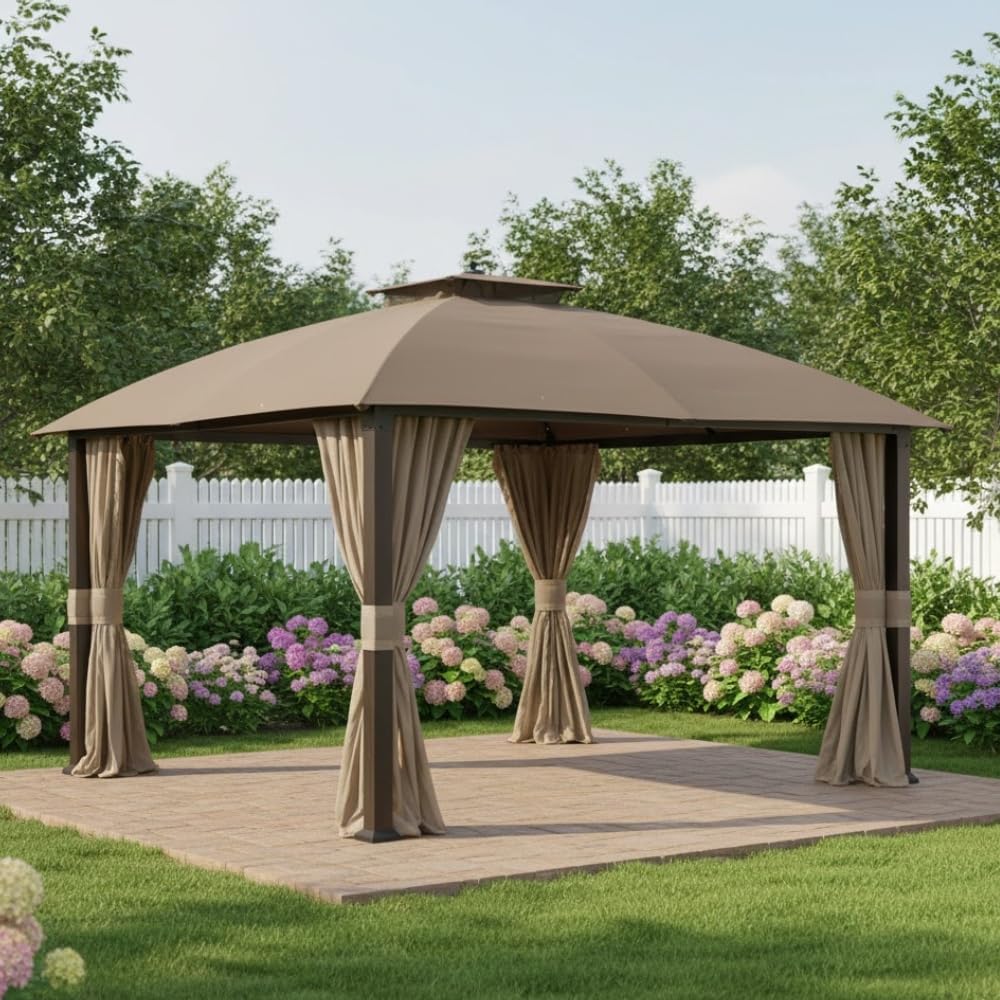 Garden Winds Reinforced RipLock 350 Replacement Canopy Top Cover Compatible with Broyhill Eagle Brooke Ashford 10' x 12' Gazebo Models A101007600, A101007603, A101007604 – Nutmeg