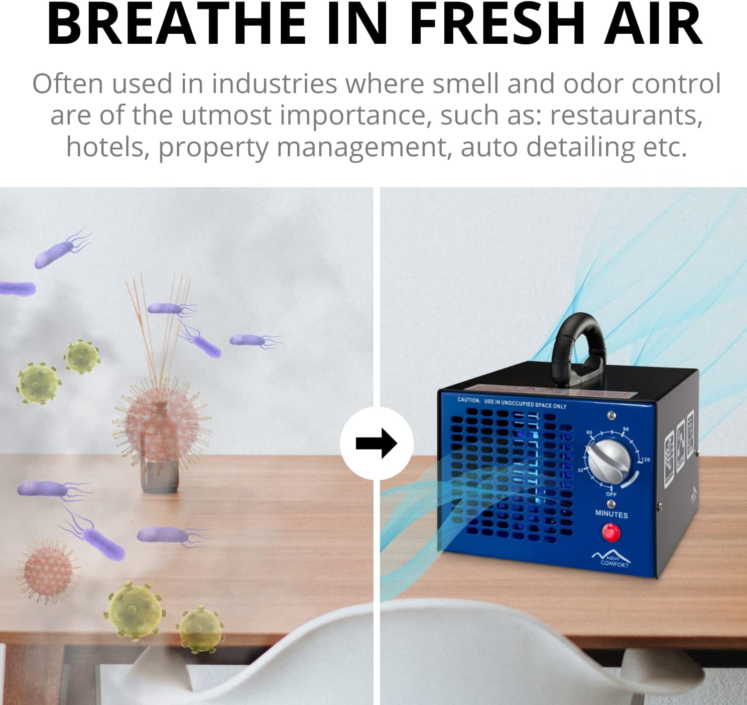 Blue Commercial 8,500mg/hr O3 Ozone Generator Air Purifier