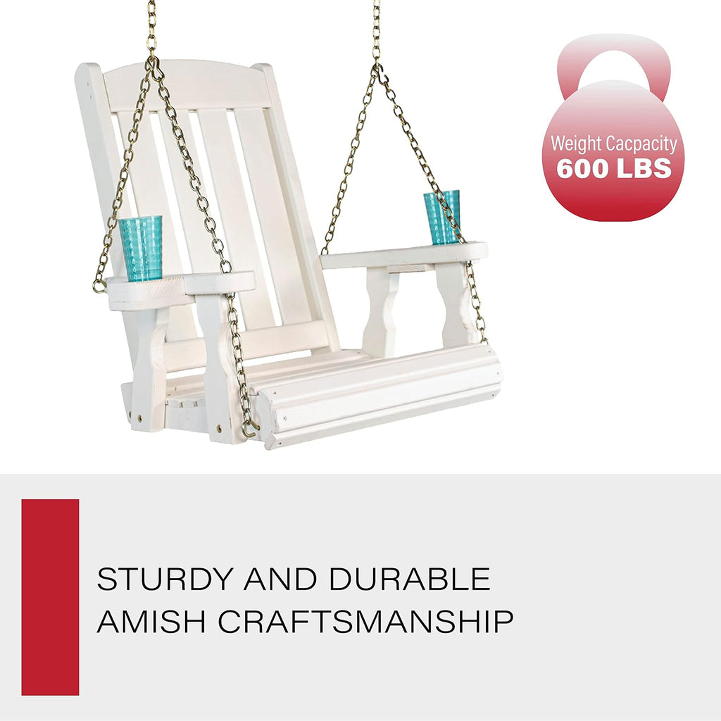 Amish Casual Heavy Duty Mission Pressure Treated Swing Chair with Cupholders (Semi-Solid White Stain)